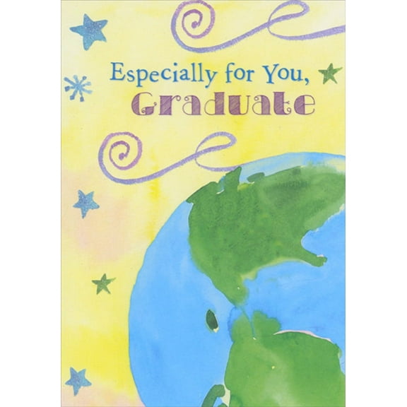 Designer Greetings Watercolor Earth and Sparkling Swirls Especially for You Graduation Congratulations Card