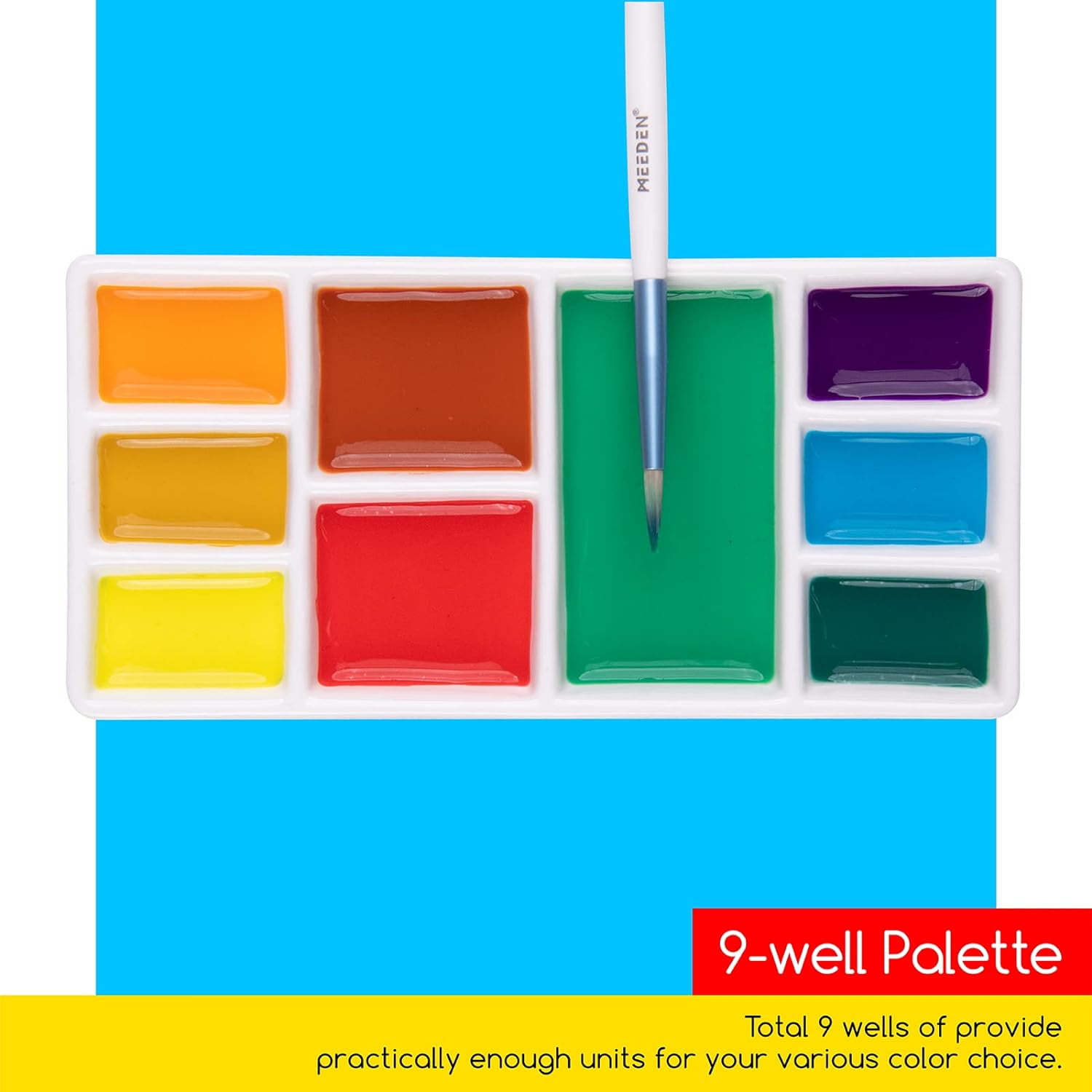 MEEDEN Ceramic Paint Palette, Paint Brush Wash Bowl, 2 Deep Well Artist Paint Palette, White Porcelain Watercolor Painting Dish, Large Capacity Paintbrush Washer for Watercolor Gouache Painting