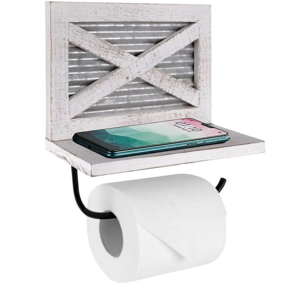 Autumn Alley White Barn Door Rustic Farmhouse Toilet Paper Holder with Phone Holder Shelf - Farmhouse Bathroom Accessories