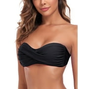 Ocean Blues Women's Halter Bikini Top Twist Bandeau Swimsuit Top Adjustable & Removable Straps Bikini Bathing Suits for Women