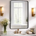 thumbnail image 4 of Black Framed Bathroom Mirror 40x30 inch - Rectangular with Round Corners, Anti-Rust Tempered Glass (Horizontal/Vertical Hanging), 4 of 8