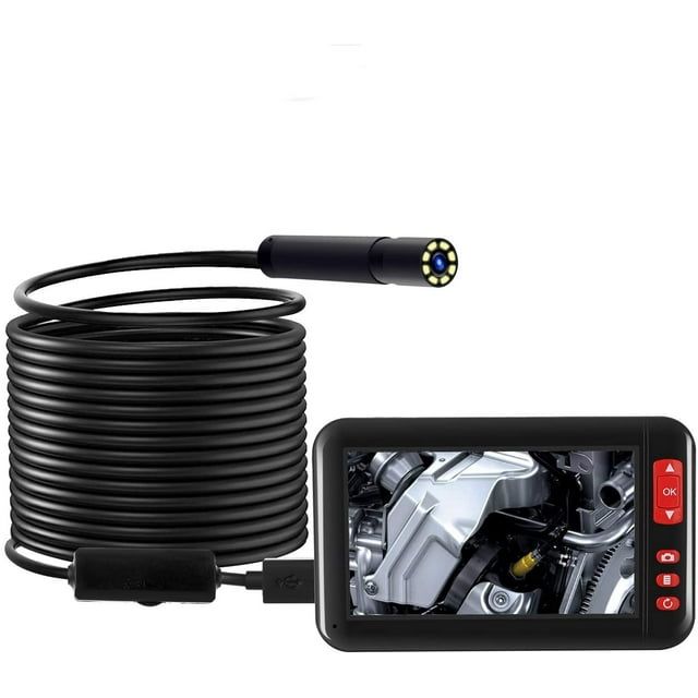 MASO Boroscopio industrial de 10 m, pantalla LCD a color de 4,3 pulgadas, F200 1080P HD, cámaras de inspección de boroscopio impermeables con sonda de 8 LED, recargable por USB