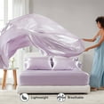 thumbnail image 3 of Regency Heights Satin Sheet Set, Cal King Bed Sheets with Pillowcases, 6-Piece Luxury Silky Sheet Set, Lilac, Gifts for Women, 3 of 12
