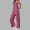 thumbnail image 6 of Summer Women's Square Neck Button Overalls Jumpsuits One Piece Sleeveless Blouses Wide Leg Long Pant Rompers Casual Loose Outfits With Pockets, 6 of 8
