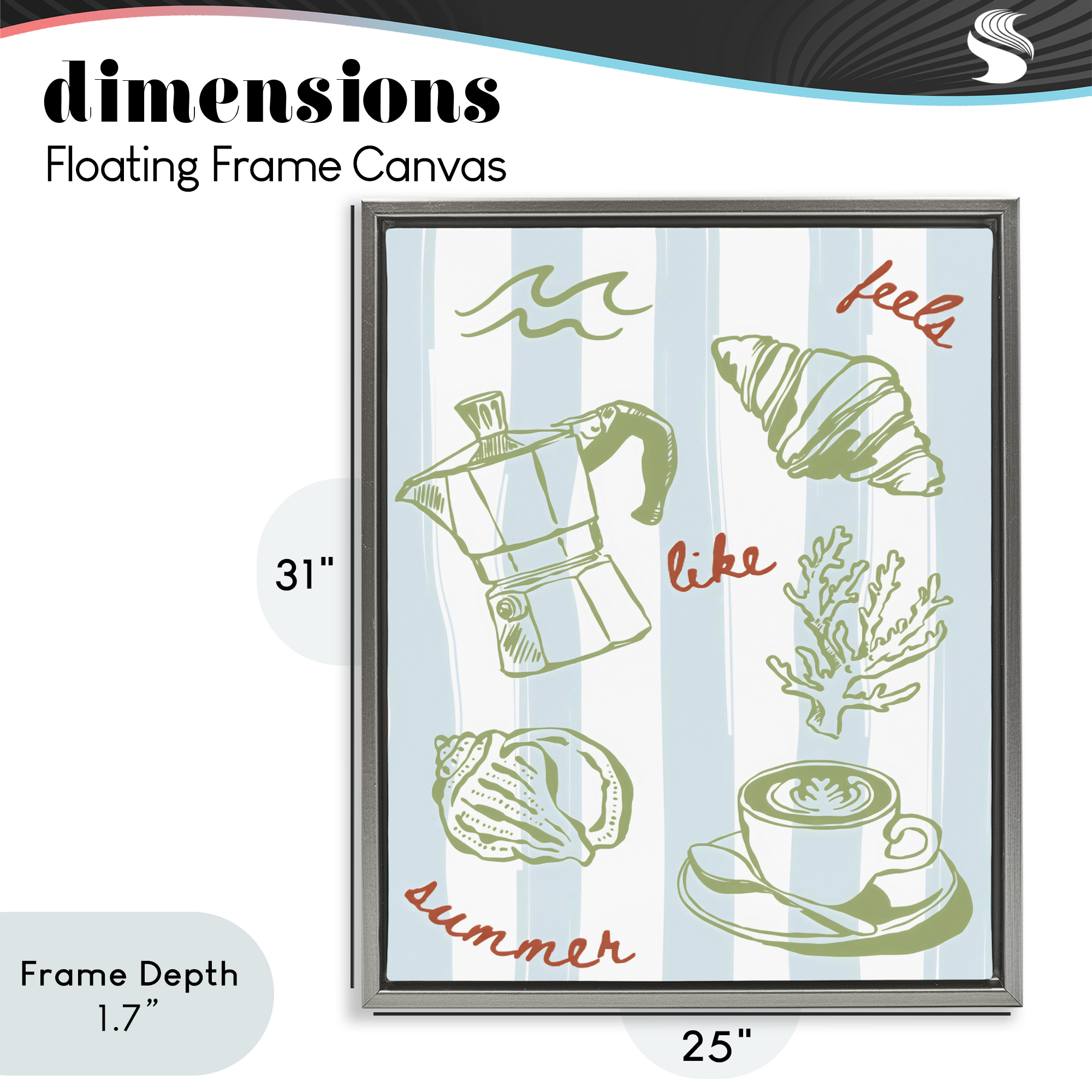 Stupell Industries Feels Like Summer on Stripes Gray Framed Floater Canvas Wall Art, design by The Prints Vibe