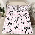 thumbnail image 2 of Feelyou Princess Bow Bed Sheets, White Pink Plaid Buffalo King Sheets, Black Heart Star Sheet Set for Girls Room Decor, 2 of 7