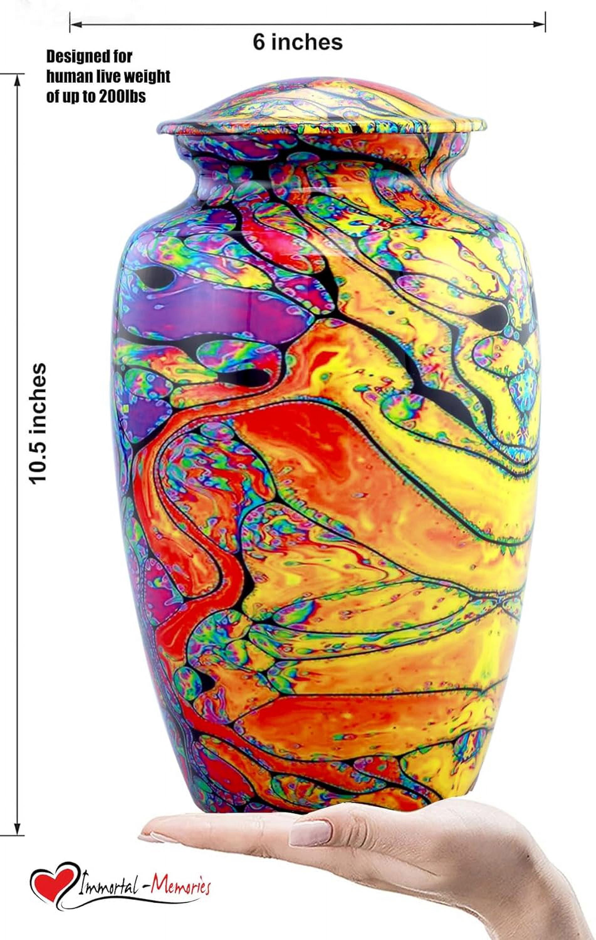 Modern Print Urn - Colorful Cremation Urn for Ashes - Handcrafted Tie Dye Urn - Funeral and Memorial Cremation Urn for Human Ashes with Velvet Bag (Large)