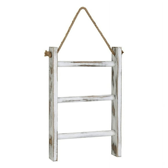 3-Tier Mini Whitewashed Wood Wall-Hanging Hand Towel Storage Ladder with Rope,1 * Towel storage rack (Customers need to assemble themselves)