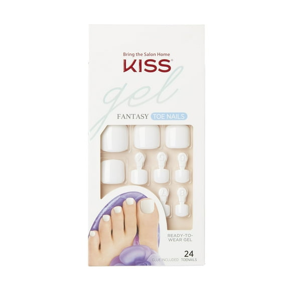 KISS Gel Fantasy Ongles d’orteils – Classique à Souhait, Blanc, Squoval, Court, 24 unités