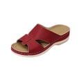 thumbnail image 3 of Domuza Women's Leather Sandals | Leaf Cut-Out Design & Adjustable Velcro Strap | Cushioned Wedge Heel Summer Casual Sandals Shoes Red 5.5（EU-36）, 3 of 4