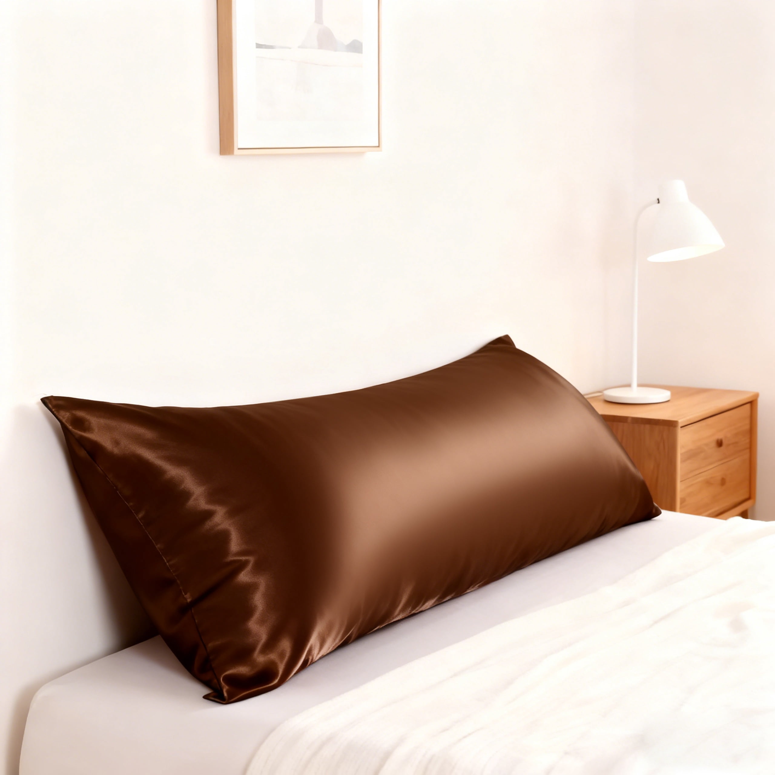 Organictune Satin Body Pillowcase for Hair and Skin, Luxurious and Silky Envelope Closure Body Pillow Cover, Brown, 20" x 54", 2 Pack