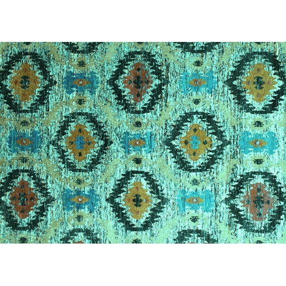 Ahgly Company Indoor Rectangle Southwestern Turquoise Blue Country Area Rugs, 8' x 12'