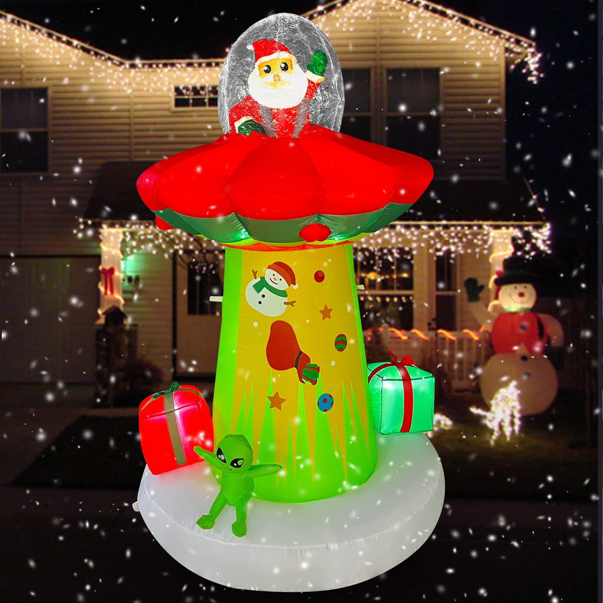 Christmas Inflatables Outdoor Decorations, Inflatables Ufo with Santa and Alien, 7ft Christmas Blow Up Yard Decorations with LED Lights for Xmas Party
