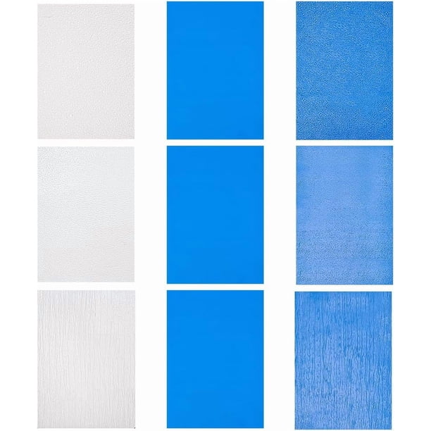 Lámina con efecto de agua (3 estilos), 6 hojas de papel plástico texturizado, láminas onduladas transparentes, lámina de agua fluida con pegatinas autoadhesivas azules.