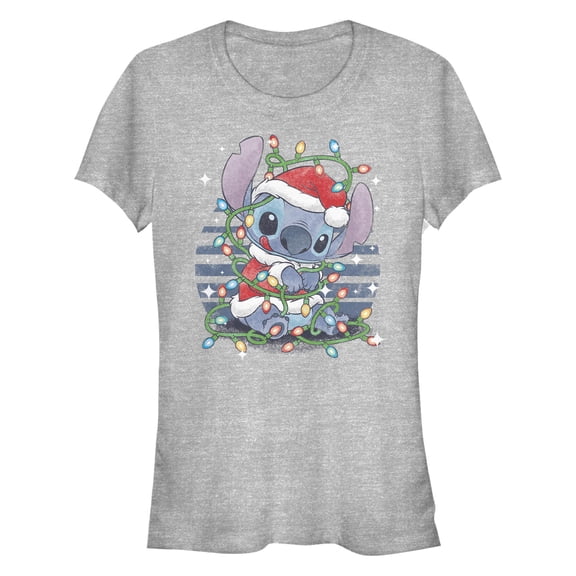 Junior's Lilo & Stitch Alien Christmas Lights Graphic T-Shirt