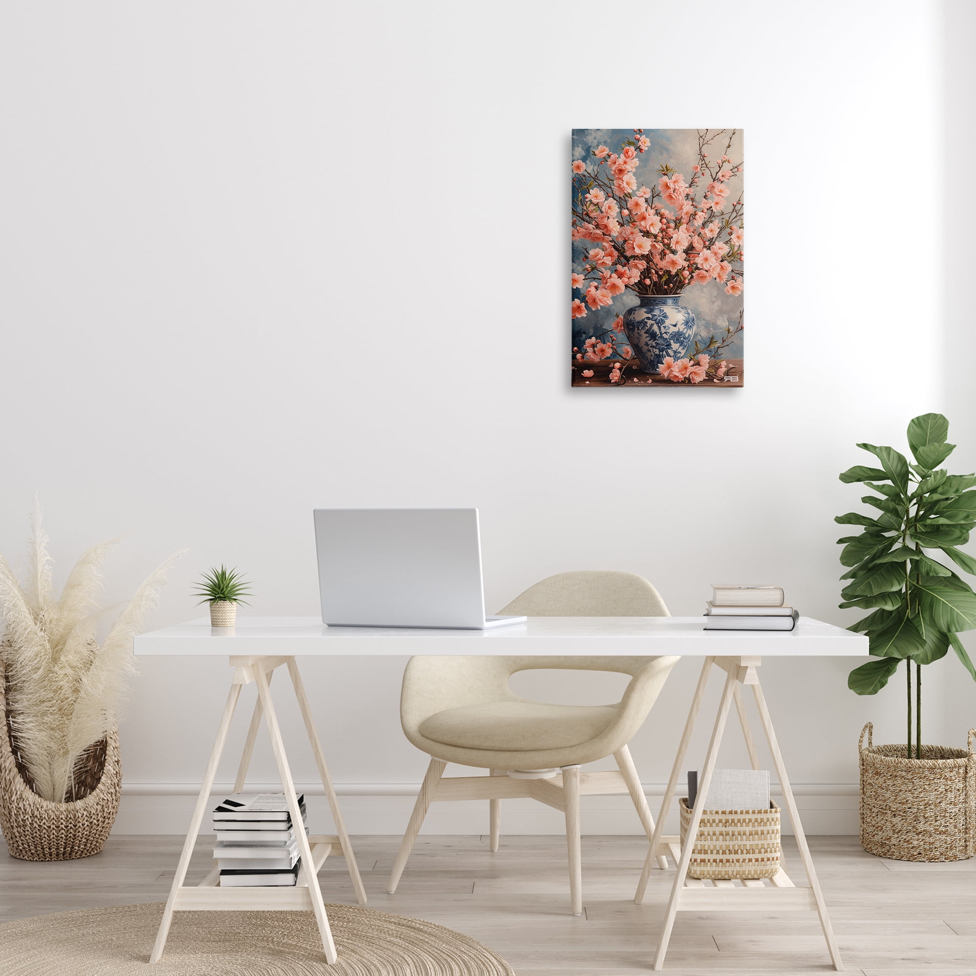 Stupell Industries Detailed Cherry Blossom Vase Botanical & Floral Painting Gallery Wrapped Canvas Art Print Wall Art, 16 x 24