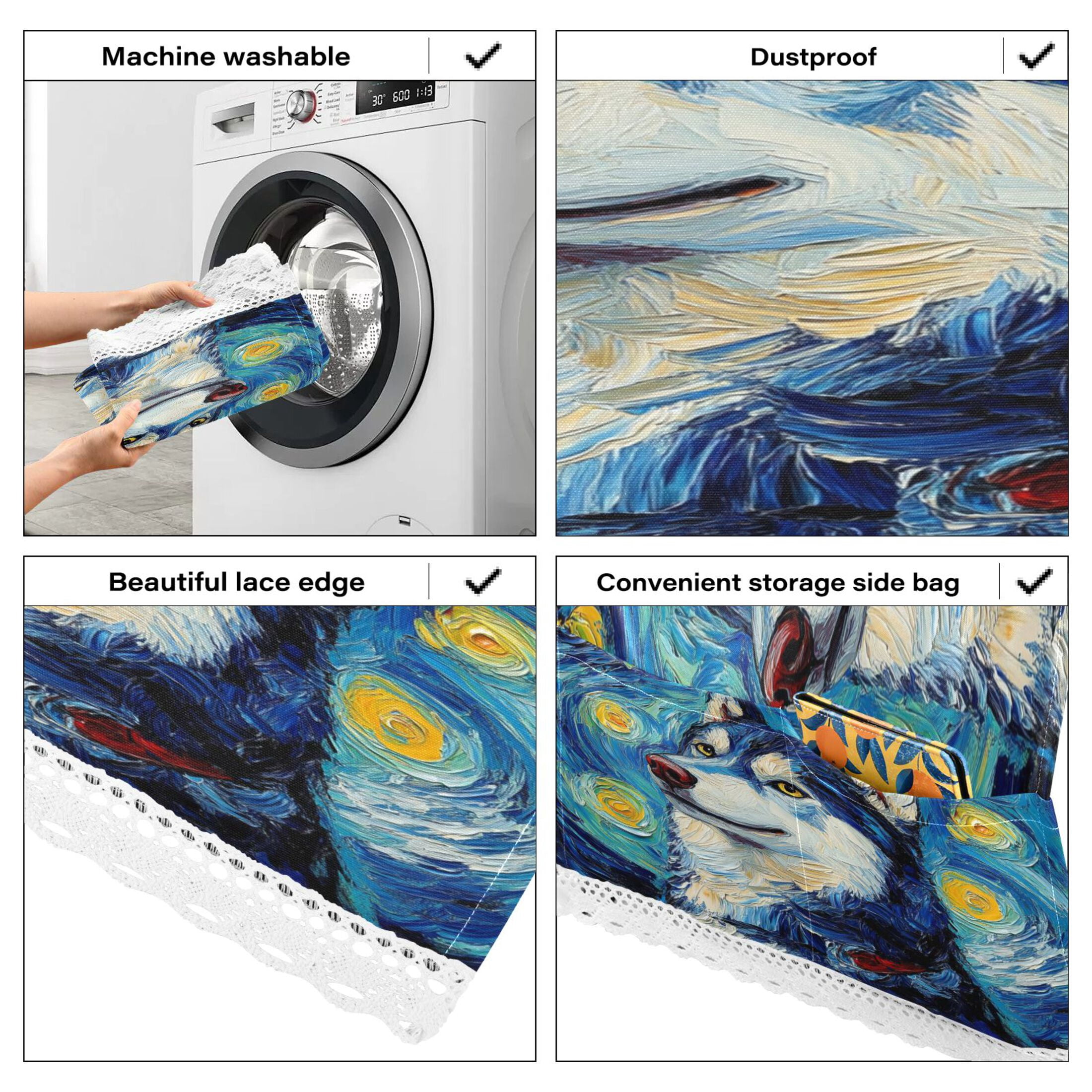 WOBOGO Oil Painting Styles Husky Washing Machine Cloth Dryer Refrigerator Top Cover Protective Non-Slip Mat For Kitchen Laundry