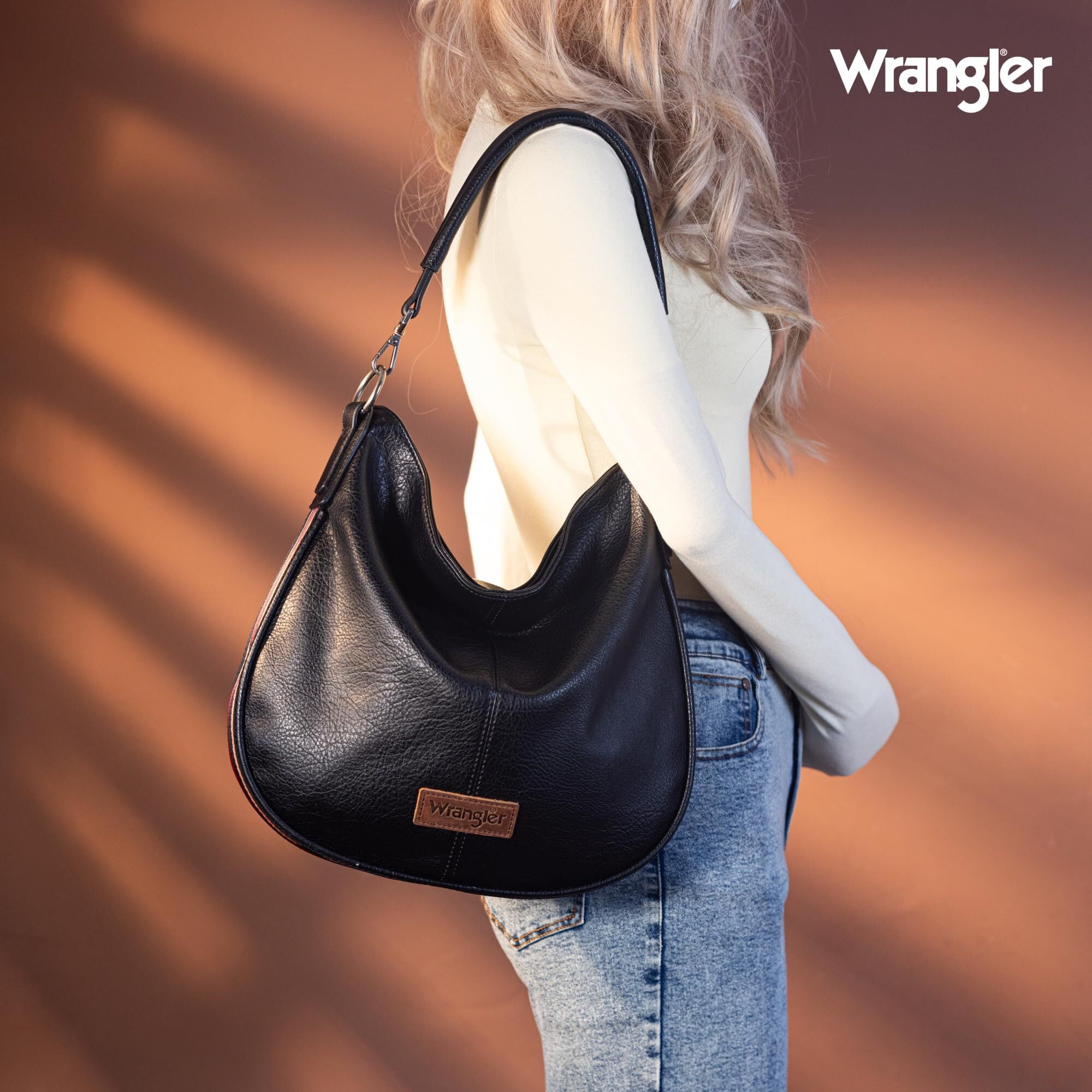 Wrangler Hobo Bags Large Crossbody Bags for Women Shoulder Purses with Striped Cotton Straps, Black