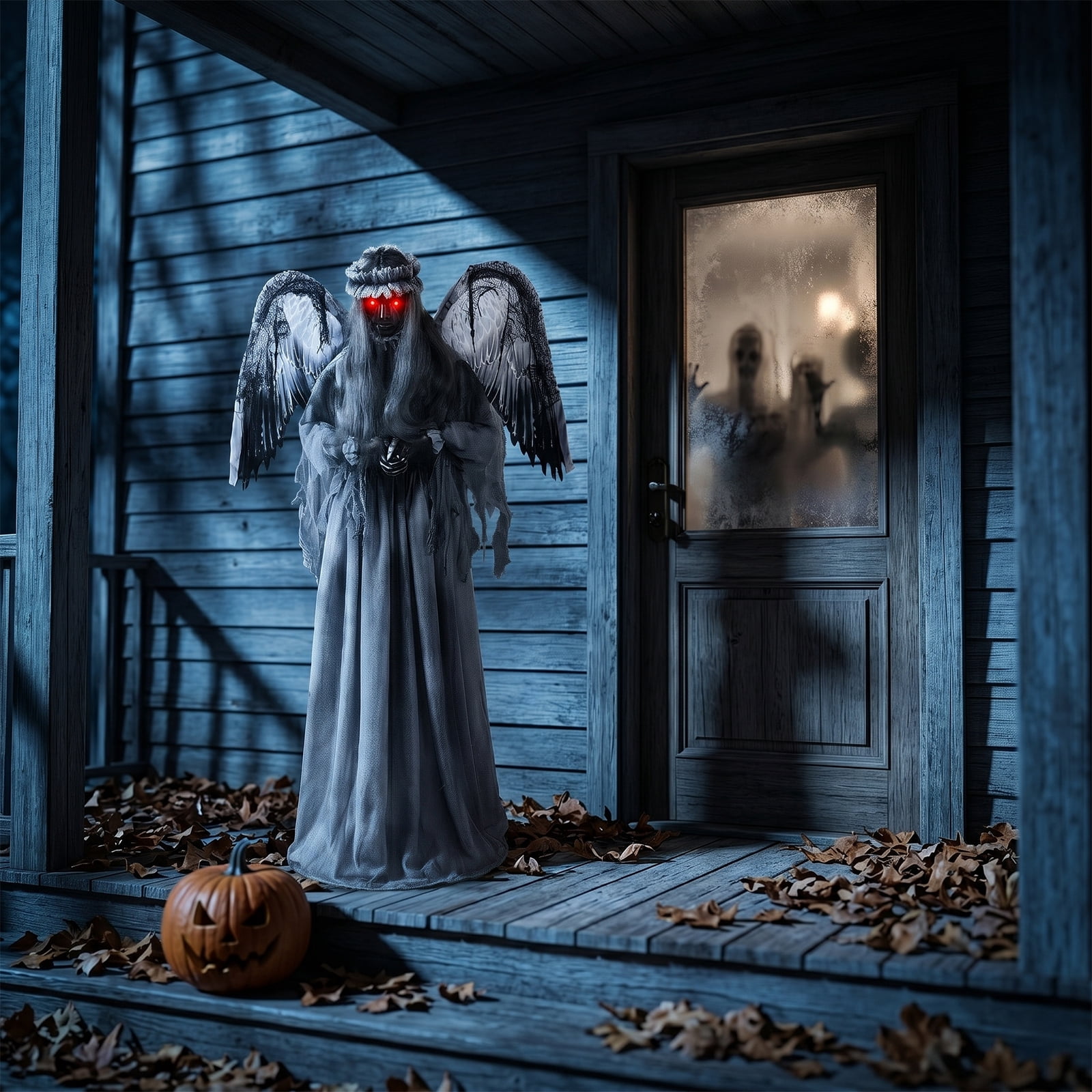 Astoutdoor 5.7 ft Halloween Weeping Angel Animatronic Decoration with Red Light-Up Eyes, Sound-Activated Motion, and Screaming Sound Effects, Battery Operated