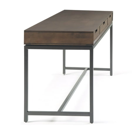 Simpli Home - Banting Rectangular Mid-Century Modern Industrial Solid Rubberwood 3-Drawer Table - Walnut Brown