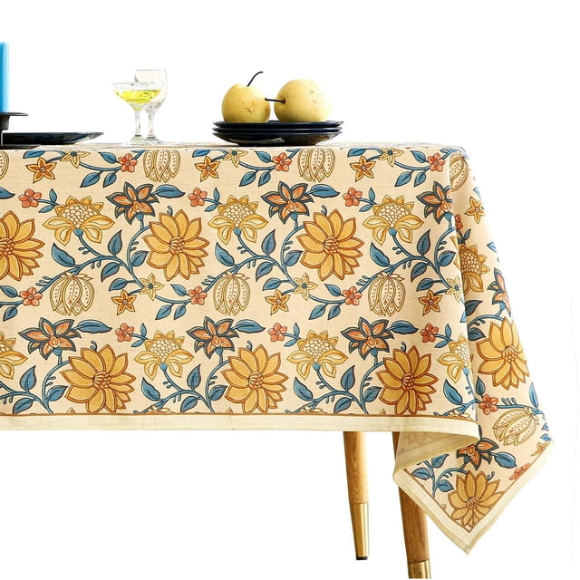 Mantel ISAENNE Designer Bohemian Floral 140x140 cm de lino