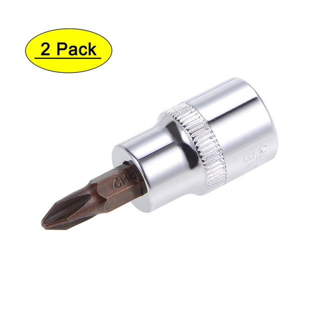 Uxcell Zócalo de broca Phillips estándar métrico de 3/8" x #2, acero S2 y Cr-V, paquete de 2