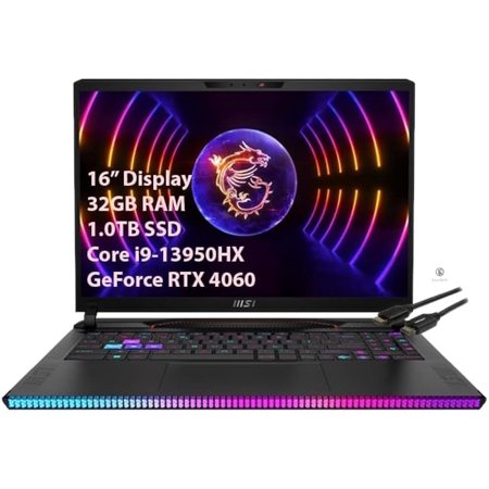 MSI GE68HX Raider 16'' Gaming Laptop - Intel Core i9-13950HX - 32GB RAM - 1.0TB SSD - GeForce RTX 4060-144HZ FHD+ (1920 x 1200) - Windows 11 Home - Kuulpal HDMI Cable (Raider GE68HX)