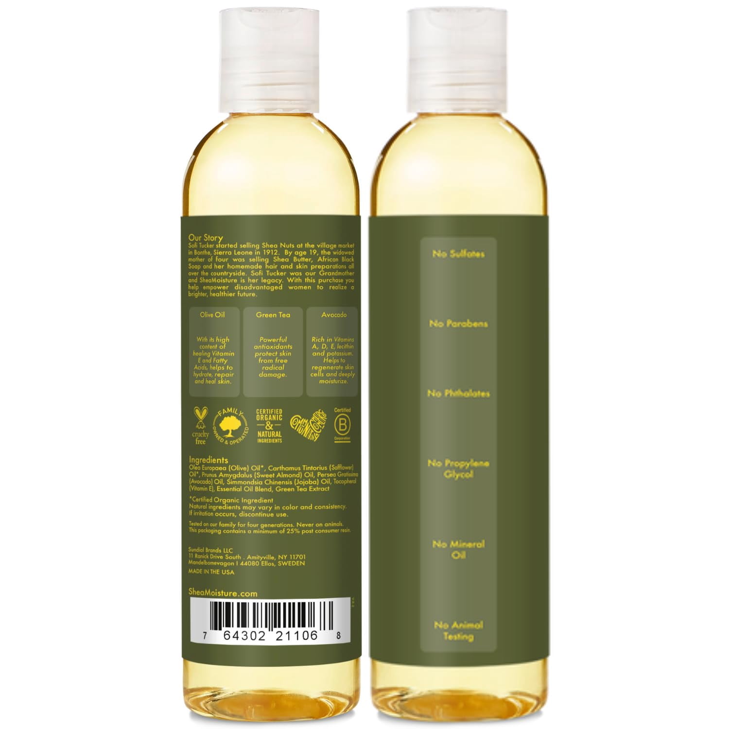 SheaMoisture Olive & Green Tea Bath, Body & Massage Oil 2-Pack â€“ Avocado Oil, Anti-Aging & Ultra-Moisturizing for Dry Skin, 8 Oz Ea