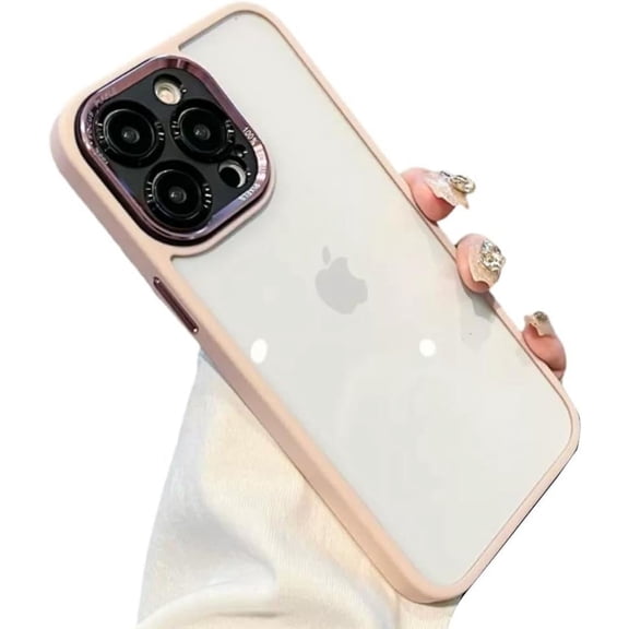 Compatible with iPhone Case,Metal Camera Lens Hard Bumper & Clear Transparent [ Drop Protection] Soft Shockproof Cover Phone Case (Pink,iPhone 15 Pro)