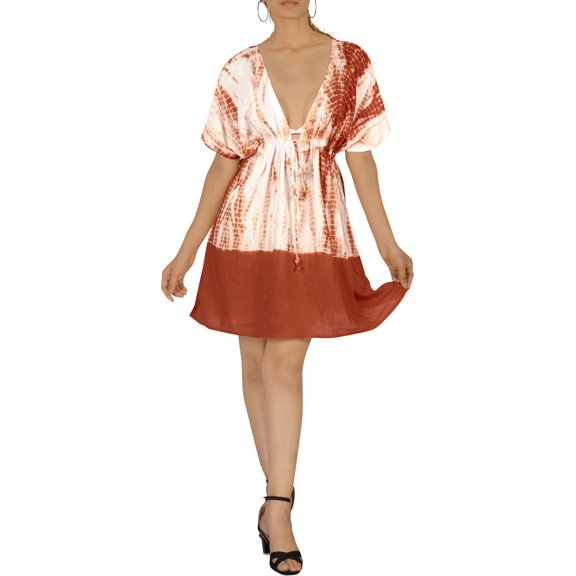 HAPPY BAY Women's Beachwear Summer Swim Beach Dress Cover ups for Swimwear Women Plus Size Boho Swimsuit Coverups Tops XL-XXL Nutmeg_AC483