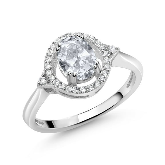 Gem Stone King 1.34 Ct Oval White Topaz 925 Sterling Silver Ring (Size 8)