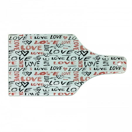 

Valentines Cutting Board Hand Drawn Love Lettering Doodle Style Design with Brush Stroke Effect Decorative Tempered Glass Cutting and Serving Board Wine Bottle Shape Black Red White by Ambesonne