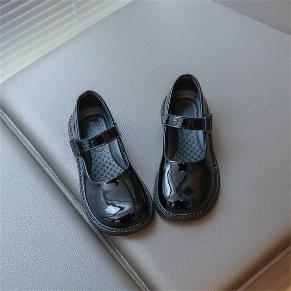 Spazoro Little Girls Mary Jane Leather Shoes, Padded Insole Non Slip Rubber Flat Sole Round Toe Solid Dress Shoes for School Party Black Size 13.5 Little Kids