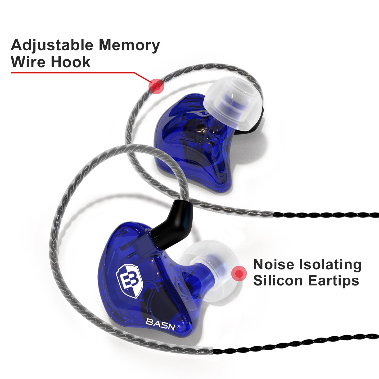BASN Bsinger BC100 in-Ear Monitor Headphones Dual Dynamic Drivers Noise Isolating Earphones with Removable MMCX Cable IEMs for Musicians Drummer (Blue)