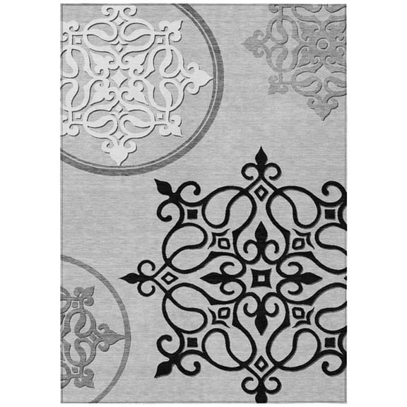 HomeRoots 591354 8 x 10 ft. Gray Floral Medallion Washable Indoor & Outdoor Rectangle Area Rug