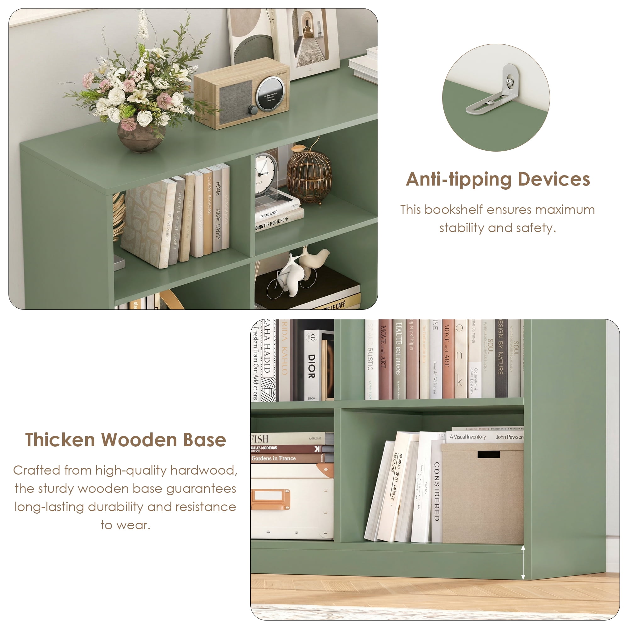 Hiphuta 21-Cube Bookcase, 86"H Tall Wooden Bookshelves for Bedroom, Living Room and Office, Freestanding Display Shelves Cube Organizer, Green