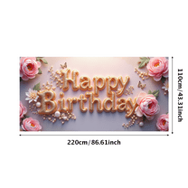 Pink Floral Themed Happy Birthday Banner Backdrop Background Party Decorations Photography Props for Birthday Party Celebrations Family Gatherings Photo Booth Setups and Event Decors