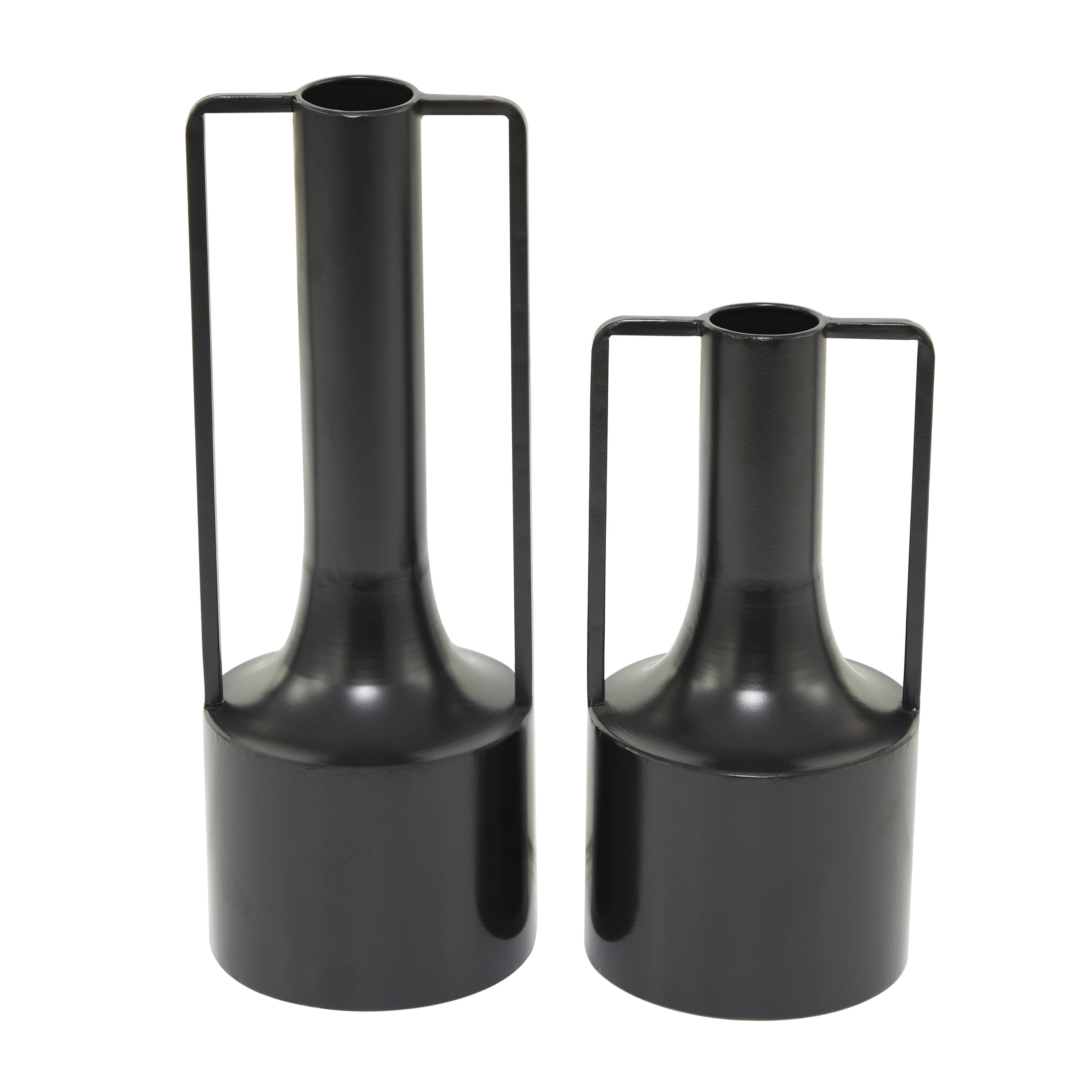 DecMode 16", 12"H Black Metal Vase with Handles, Set of 2