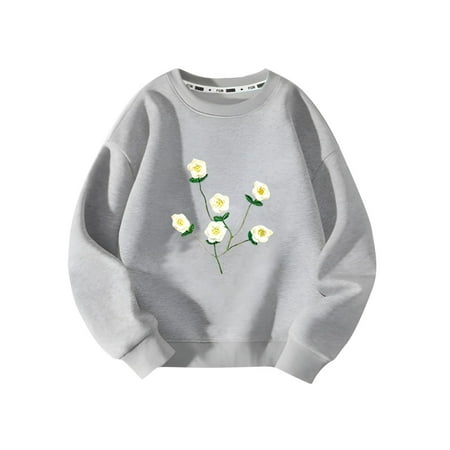 

Arnsht Children Print Sweatshirt Wildflower Print Pattern Pullover Top Gray 4 Years