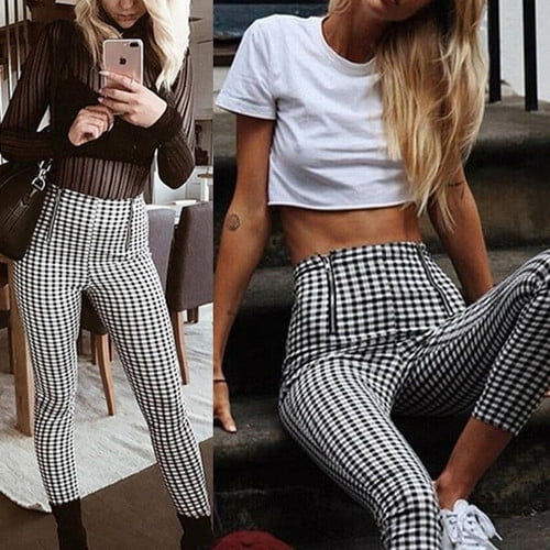 high waisted tartan trousers womens