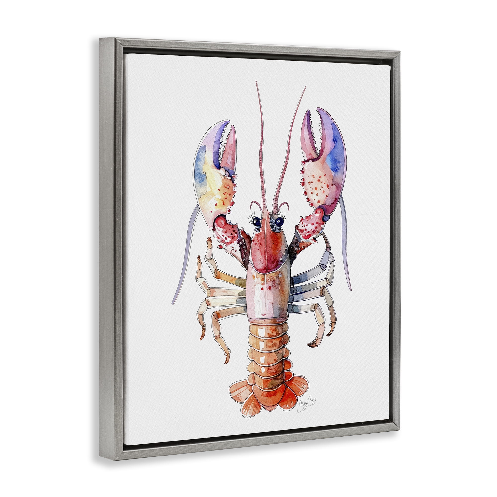 Stupell Industries Coral Claw Lobster Gray Framed Floater Canvas Wall Art, design by Shelly Craig