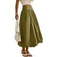 thumbnail image 2 of Sexlip Womens High Waist Linen Midi Skirt Elastic Waist Design Breathable Fabric Relaxed Silhouette for Daily Errands Green L, 2 of 9