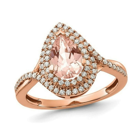 1.30 Carat (ctw) Pear Morganite Engagement Ring in 14K Rose Gold with Diamonds (SIZE 7)