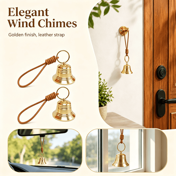 Small Brass Hanging Bell for Door Knob Decoration, Vintage Gold Shopkeeper Bell on Rope, Doorbell Chime for Front Door Home Garden Christmas Gift