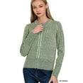 thumbnail image 1 of Zenana Ribbed Two Tone Zip Up Sweater Cardigan (DKGREEN, M), 1 of 3