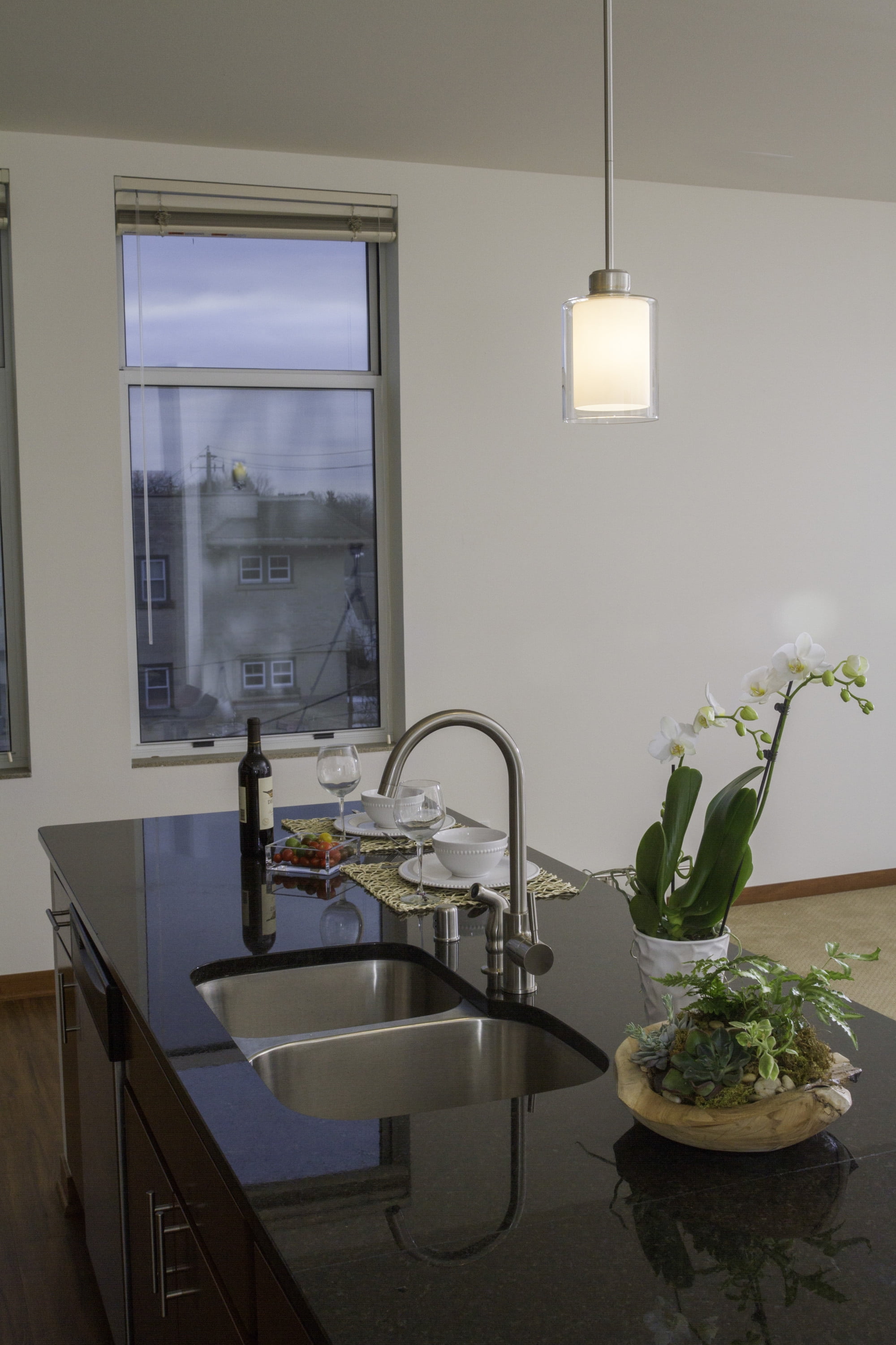 Design House 587345 Oslo Traditional 1-Light Integrated LED Indoor Dimmable Mini Pendant with Double Glass Shade for Bathroom Kitchen island bar Bar, Satin Nickel
