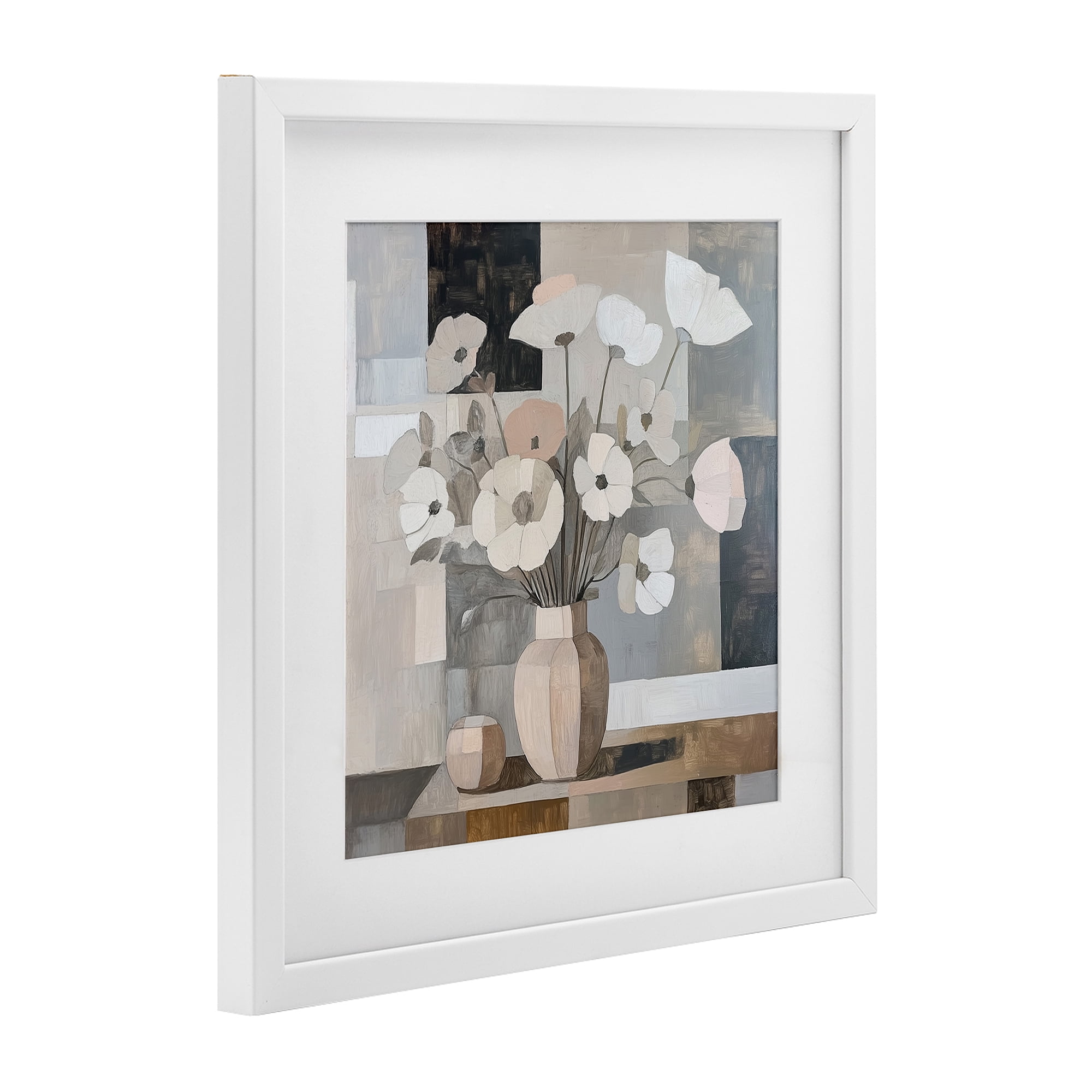 Stupell Industries Muted Pastel Poppies in Cubism White Framed Print Under Glass, design by Heidi Kuntz