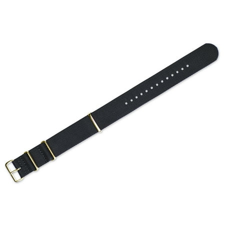 deBeer Watchbands - 20mm Military MoD Ballistic Nylon Premium Watch Band - Black - Gold Buckle