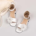 thumbnail image 4 of WAYUTE Girls Sandals Square Toe Buckle High Heel Dress Shoes with Floral Design for Kids Tween Party Wedding Princess Sandals,White,5 Y-5.5 Y, 4 of 7