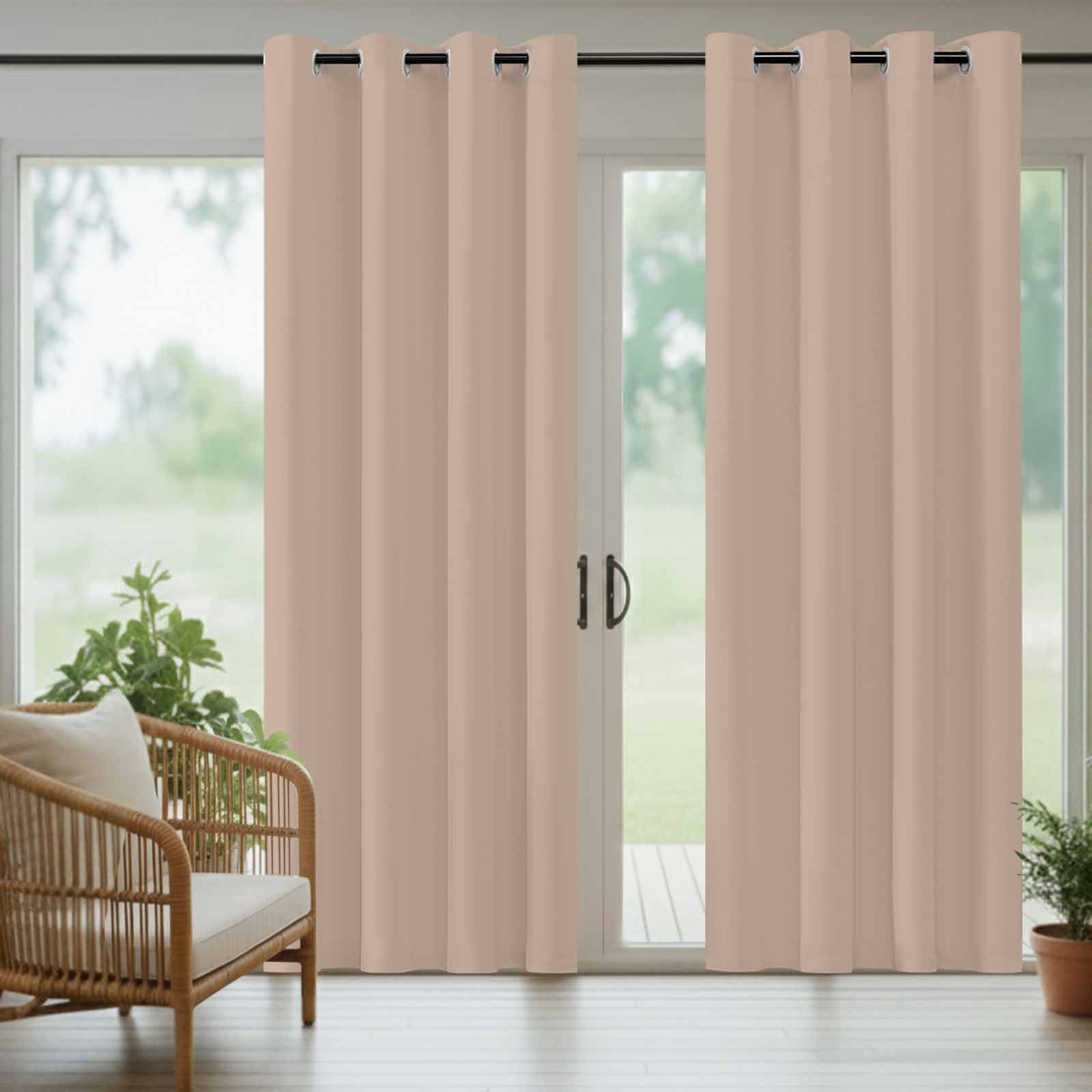 Warm Beige Outdoor Curtains for Patio Waterproof, Windproof Privacy Curtains with Weighted Bottom, Solid Color Farmhouse Beige Outside Drapes for Picnic Garage Backyard Cabana 54"x84" 2 Panel